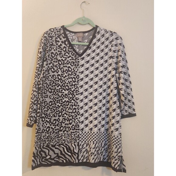 Chicos 2(12)Multicolor Mixed Animal Print 3/4‎ Sleeve Tunic Sweater Lightweight - Picture 1 of 9